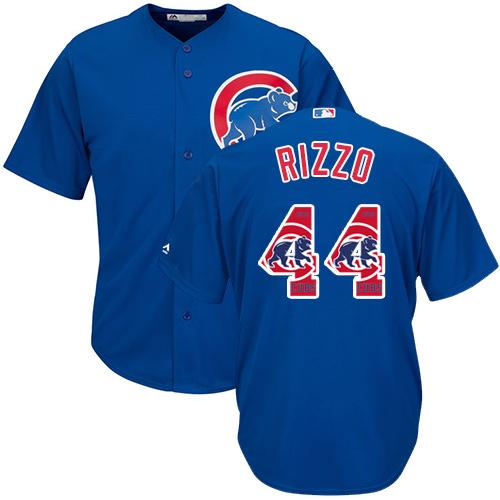 Cubs #44 Anthony Rizzo Blue Team Logo Fashion Stitched MLB Jersey